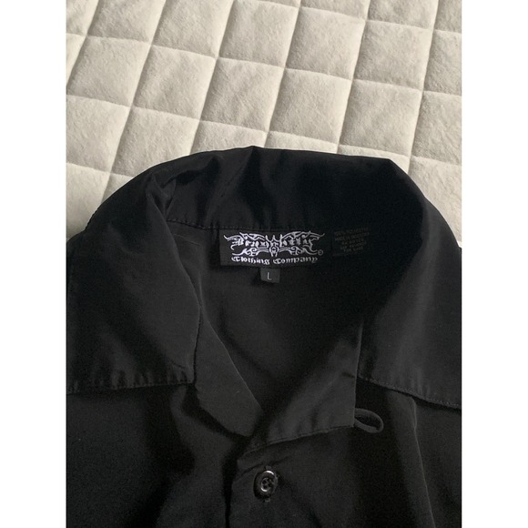 Y2K VTG Dragonfly Graphic Black & Blue Flame Button Up Shirt Sz L Streetwear - Picture 3 of 3